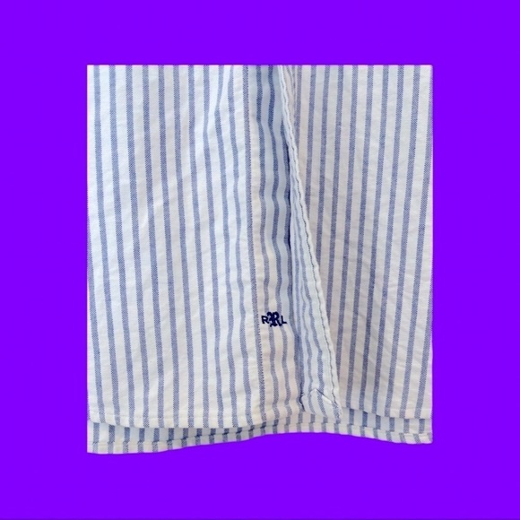 𝅺RUGBY Ralph Lauren 6 Medium Small polo shirt button collar top blouse stripe - Picture 5 of 6